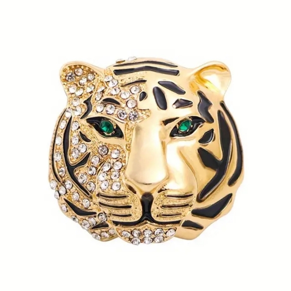 Water Tiger Brooch Men/Women Unisex Goldtone Jeweled - Picture 1 of 4